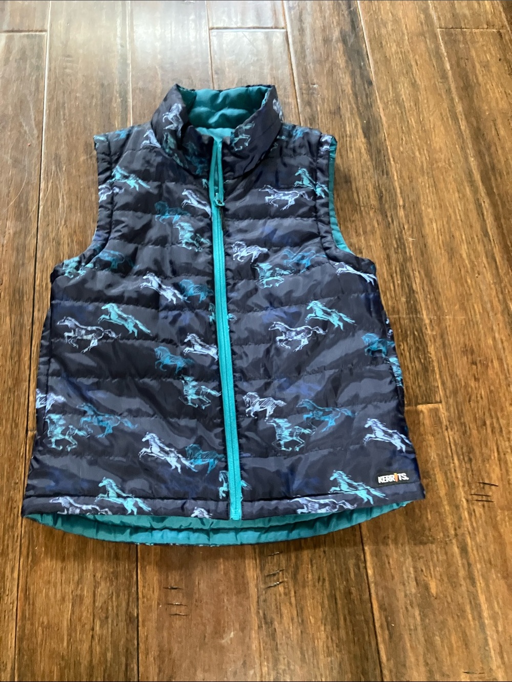 Kerrits Navy & Teal Horse Print Quilted Vest